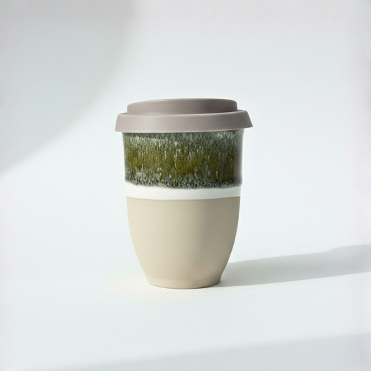 Black Forest Classic ceramic travel cup in deep forest green, 8oz, with silicone lid
