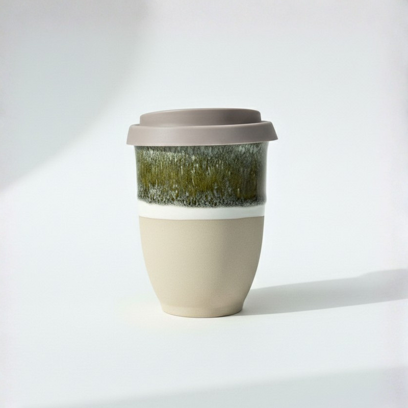 Black Forest Classic ceramic travel cup in deep forest green, 8oz, with silicone lid
