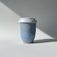 Capri Classic ceramic travel cup in light blue, 8oz, with silicone lid
